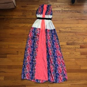 Pink and Blue Patterned Maxi Dress